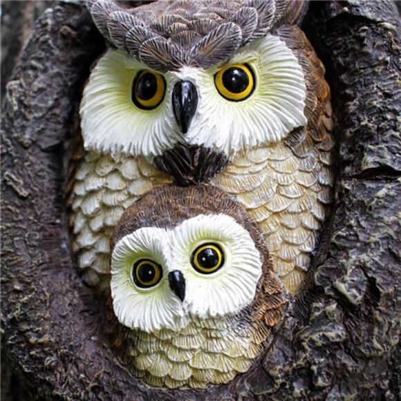 Owl Tree Hugger Whimsical Tree Sculpture Garden Statues Outdoor Tree Face Decor - Picture 4 of 7